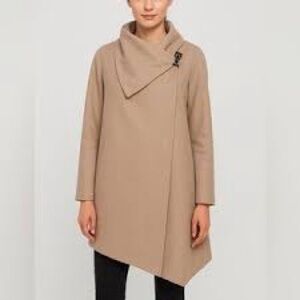 AllSaints Draped Wool Blend Open Front Jacket Camel Size 2
